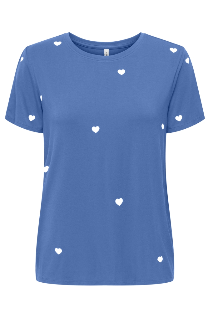 ONLKARLI S/S REG O-NECK HEART TOP C 15353014 REGATTA/KENI HEARTS WHITE